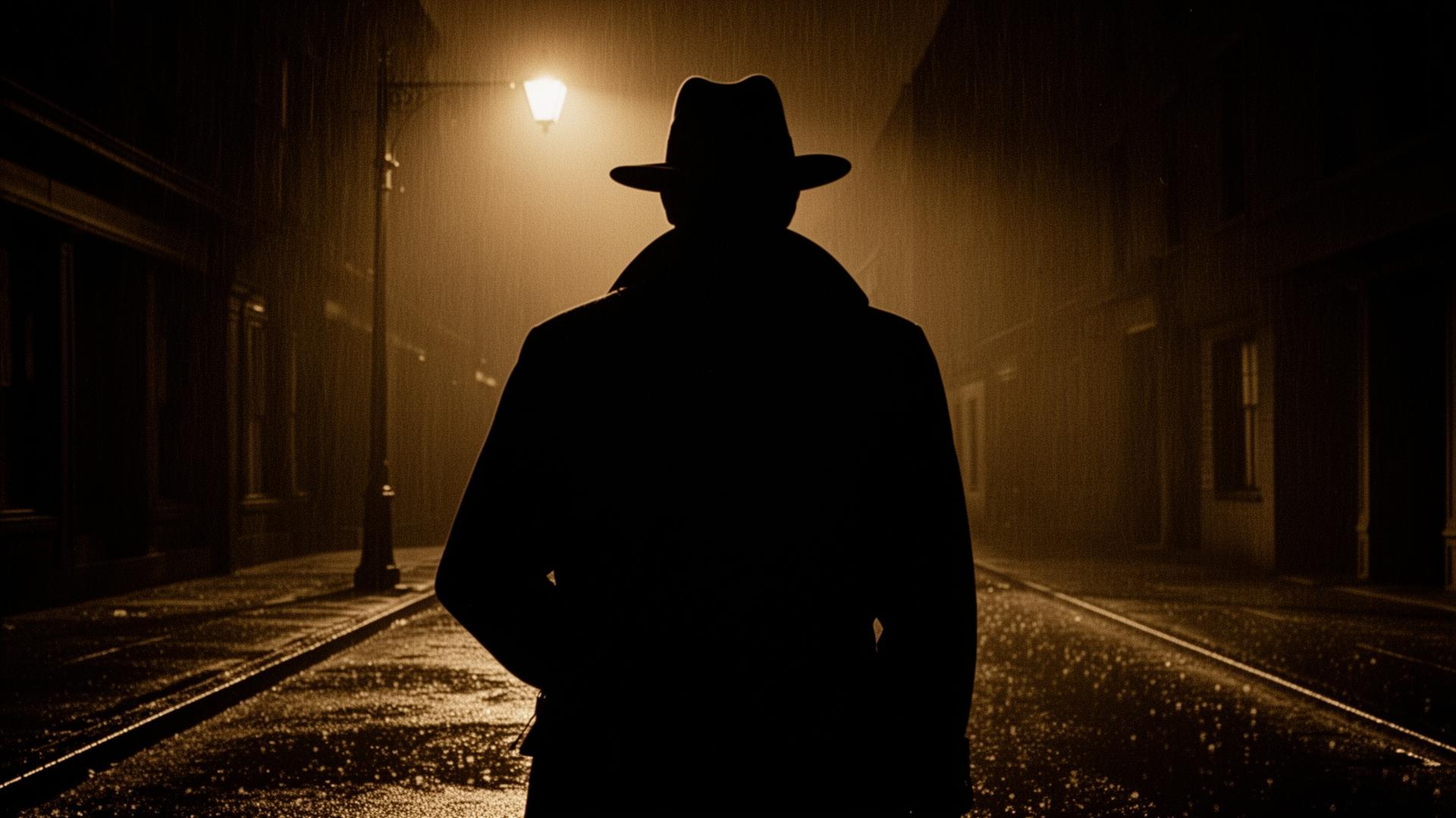 Detective privado en escena nocturna film noir